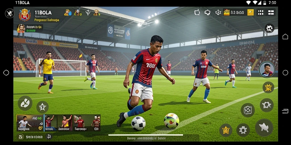 Screenshot gameplay 11BOLA menampilkan aksi mendebarkan di lapangan sepak bola.