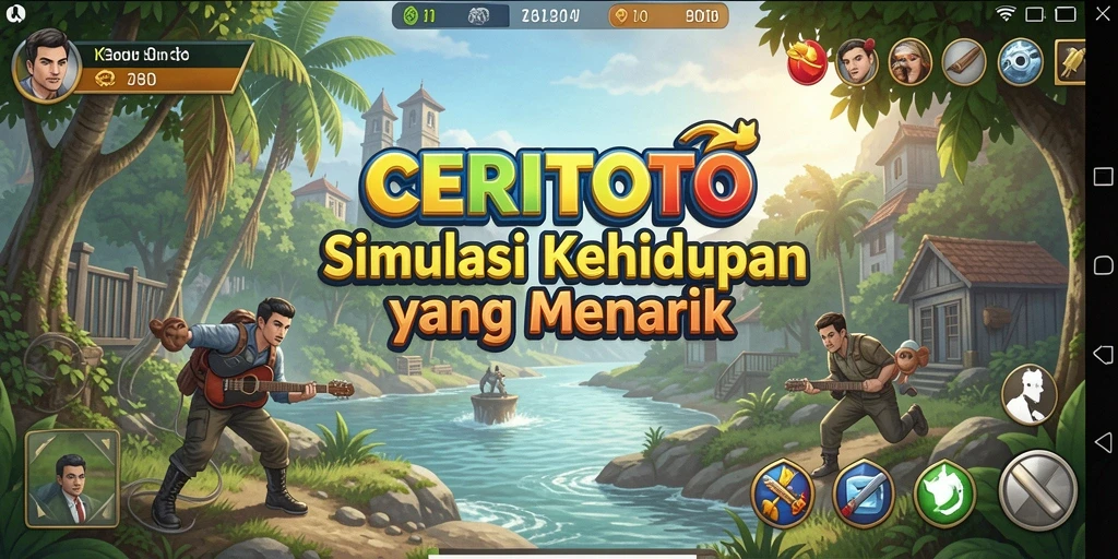 Tangkapan layar utama CERITOTO menampilkan gameplay simulasi kehidupan yang mendalam.