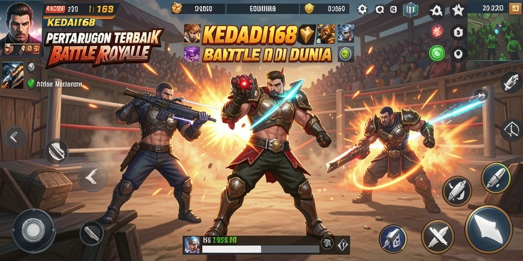 Screenshot gameplay KEDAI168 menampilkan aksi pertempuran yang intens.