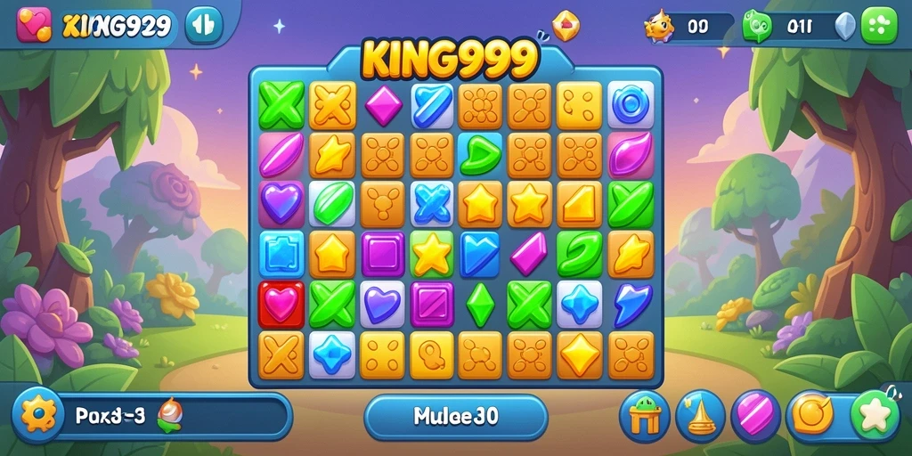 Screenshot KING999 menunjukkan gameplay menarik dari permainan Match-3.