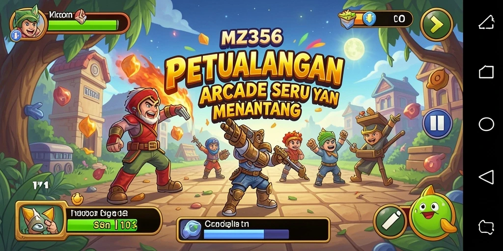 Screenshot utama MZ356 menampilkan gameplay Arcade yang seru.