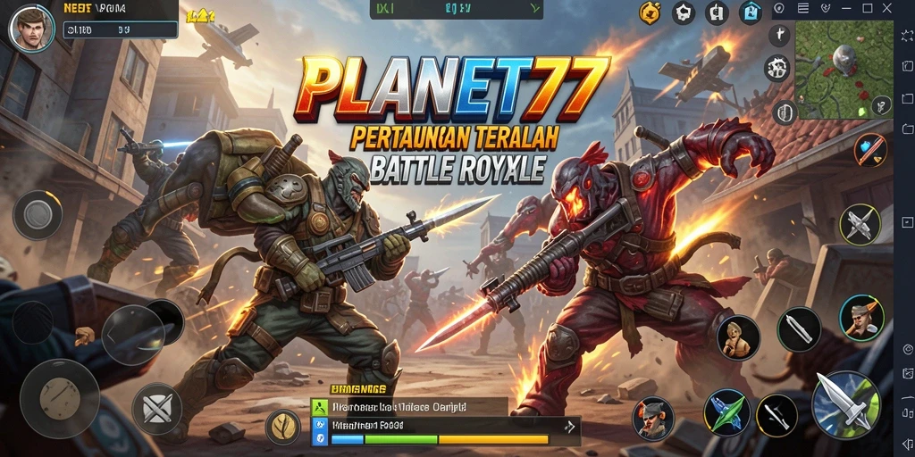 Tampilan dinamis dari gameplay Battle Royale PLANET77 yang mendebarkan.