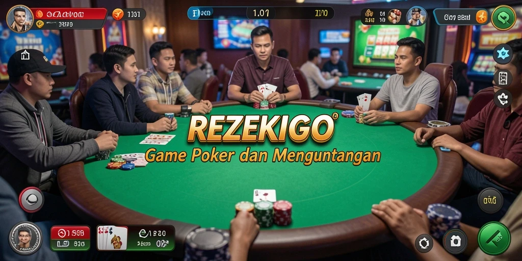 Tampilan gameplay poker yang mendebarkan di REZEKIGO.