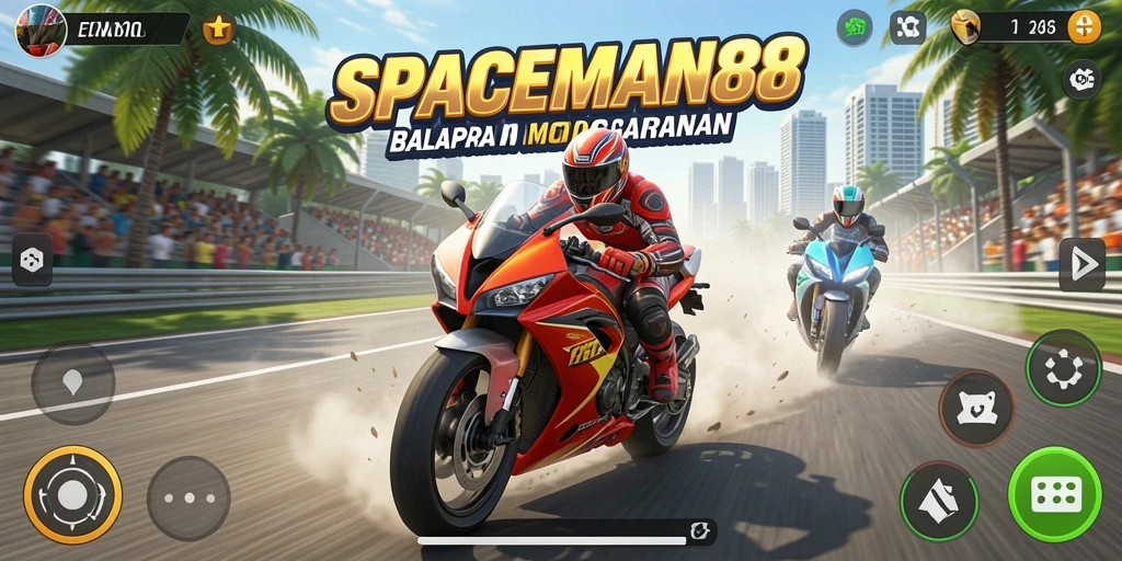 Tampilan seru gameplay SPACEMAN88 saat balapan motor.