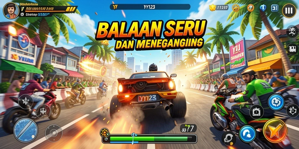 Tampilan gameplay YY123 dengan suasana balapan yang mendebarkan.